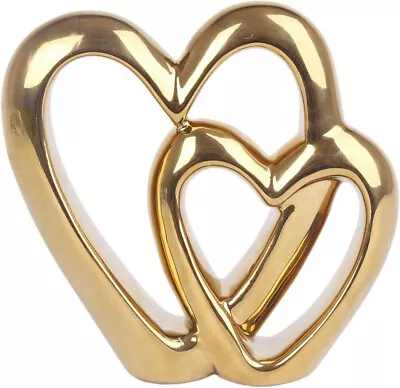 Elegant Gold Effect Metal Double Love Heart Decorative Ornament Wedding Gift • £9.99