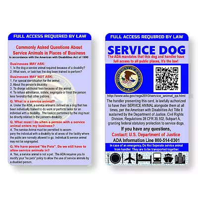 $8.99 • Buy Service Dog ID Information Card - Free Registration To U S Service Dogs Registry