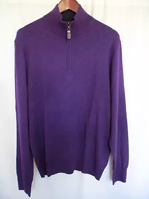 Orvis Mens Sweater Large Purple 1/4 Zip Mock Turtleneck Silk & Cashmere • $85