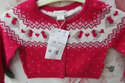 BNWT MONSOON Red Fine Knit Cotton ROBIN Party  Cardigan Shrug 6-9-12 Months £20 • £10