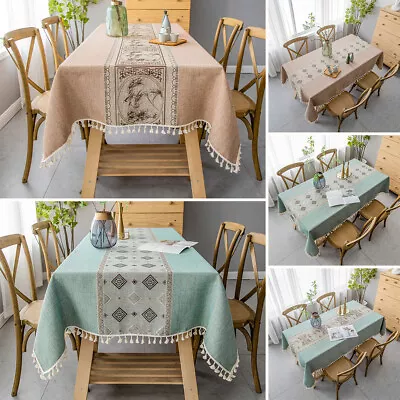 Cotton Linen Tassel Tablecloth Washable Table Cloth Covers Rectangle Home Decor • $55.66