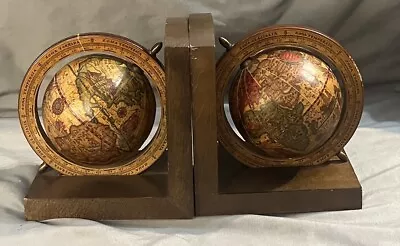 Vintage Italian Made Spinning World Globe Wood Bookends • $27