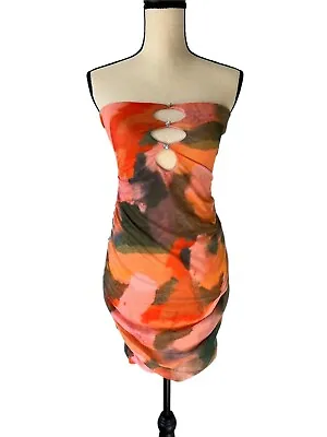 Y2k Multi Coloured Tie Dye Mesh Bodycon Bandeau Mini Dress Cut Out Dress • $18.90