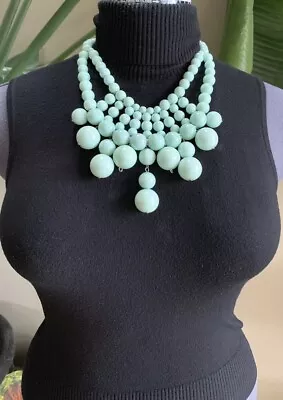 Vintage MINT BUBBLE NECKLACE CHUNKY BIB NECKLACE WITH CASCADING BAUBLES • $19.99