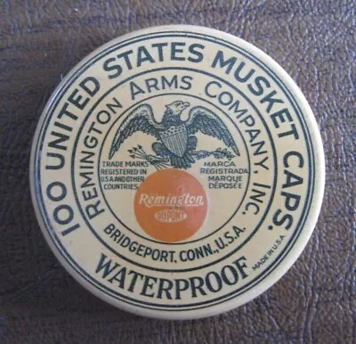 Vintage Remington Arms Co Tin 100 United States Musket Caps WITH CAPS • $44.95