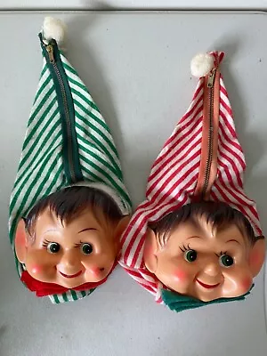 2 Vintage Mid Century Pixie Elf Heads With Zipper For C Present Christmas • $36.21