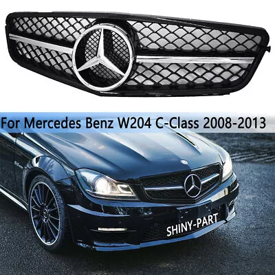 Grille For 2008-2013 Mercedes Benz C-Class W204 C250 C350 AMG Style Chrome Black • $105.59