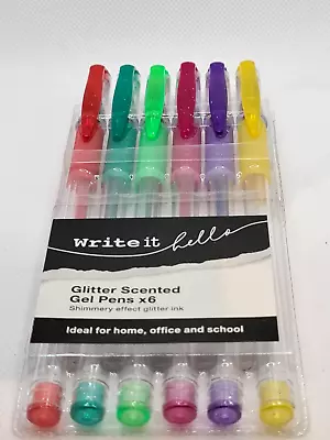 £2.99 • Buy 6 X GLITTER SCENTED GEL PENS! WRITE IT HELLO! SHIMMERY EFFECT GLITTER INK