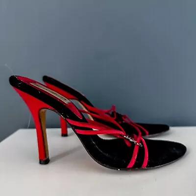 Ladies Faith Solo Black Red Strappy Open Toe Heeled Sandals Shoes Size UK 4 EU37 • £4.99