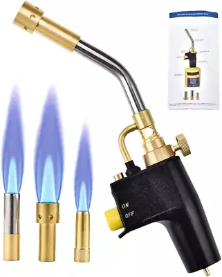 SEAAN Propane Torch Head With 3 Tips Trigger Start Mapp/Map Gas Torch W/Push Bu • $58.09