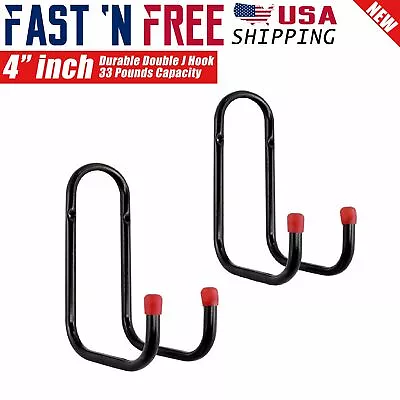 2x Heavy Duty Metal Wall Mount Garage Storage Double J Utility Bike Hooks Hanger • $11.29