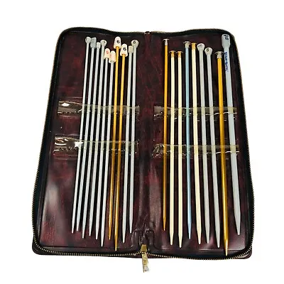 Vintage Knitting Needles Bernat-Aero Susan Bates Inox Lot Total 19 Pieces W/case • $24.95