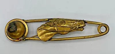 Vintage RARE Big Gold-tone Safety Pin Racing Horse Head Kilt Pin Brooch • £47.40