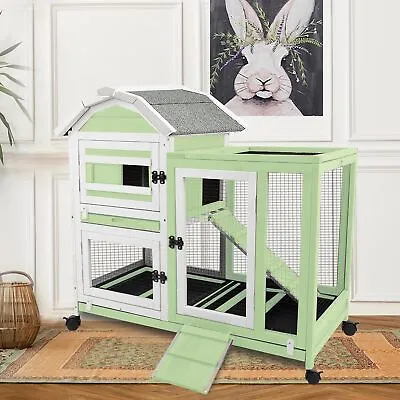 2 Story Rabbit Hutch Bunny Hutch On Wheels Openable Waterproof Greenwhite • $129.99