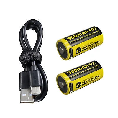 Nitecore NL169R 950mAh USB-C Rechargeable 16340 Battery X 2 + USB-C Cable • $23.90