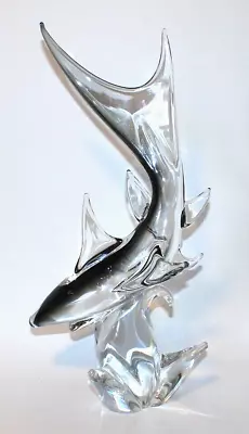 Stunning Formia Vetri Di Murano Large 17  Glass Shark Sculpture Clear/Smoky Grey • $239.99