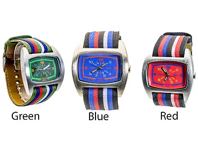 Magna: Multicolor Fabric/leather Band Rectangle Case Analog Quartz Watch • $14.95