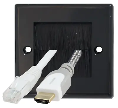 Auline® Black Single 1 Gang Brush Wall Outlet Cable Entry Plate Tidy Mount • £3.75