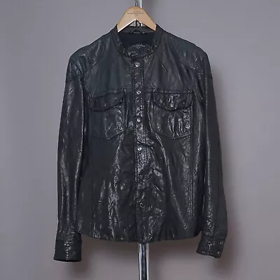 ALL SAINTS Mens DEMON Leather Shirt Jacket SMALL Black Biker Celebrity Moto S • £169.99