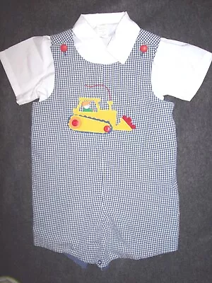 Boy 4T: REVERSIBLE ~MULBERRY ST.~ JON JON ROMPER & SHIRT: FOOTBALL DOG BULLDOZER • $22.50