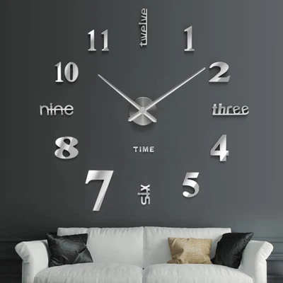 £18.99 • Buy SOLEDI Wall Clock Frameless DIY 3D Large Clocks For Silver 