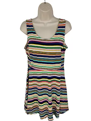 Womens Dorothy Perkins Uk 16 Multi Rainbow Stripe Summer Beach Mini Skater Dress • £14.99