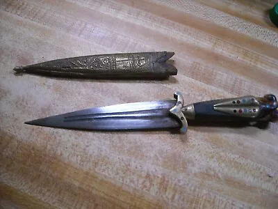 Vtg. Middle Eastern Dagger Maker Unknown 9 3/4  Over Allbrass & Horn • $49.99