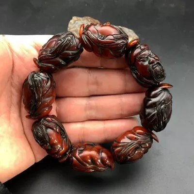 Horn Carved Guan Yu Head Beads Bracelet God Warrior Amulet Feng Shui Decor • $99
