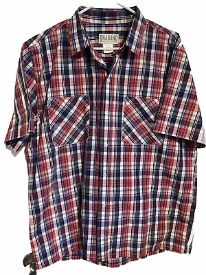 NWOT Haband Shirt Button Up Short-sleeve Red Blue Wt Plaid Poly Cotton Men Sz L • $10.99