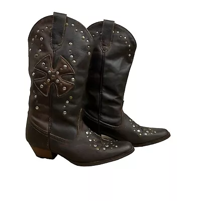 OAK TREE FARMS Dark Brown Studded Greenland Western Boots Sz 6.5 • $34.99