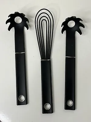 Michael Graves 2 Black Pasta Spoons And Wisk Hangable NEW Set Of 3 • $26.24
