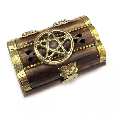 Pentagram Bone Mini Chest (3 Inches) Brass Trim Trinket Box • $18.99