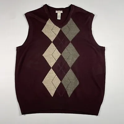 Dockers Sweater Vest Men’s Large Burgundy Argyle Acrylic V-Neck Sleeveless • $12.32