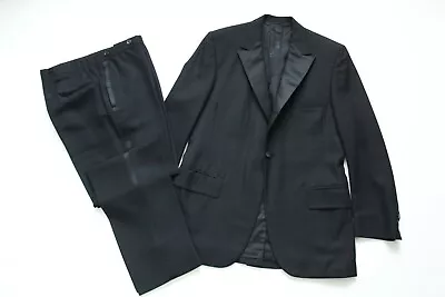 VTG 1960s Browning 5th Ave 1 Button Peak Lapel Black Twill Tuxedo USA Made Sz 40 • $134.10