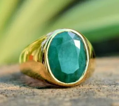 5ct Oval Cut Natural Green Emerald Men's Wedding Ring Yellow Gold Plated • $299.99