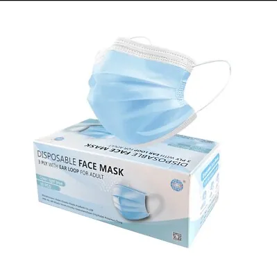 Disposable Face Mask 3 Ply With Ear Loop For Adult 50 Piece Box • $5.99