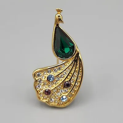 Multi Color Crystal Pave Gold Tone Peacock Figural Brooch • $26.93