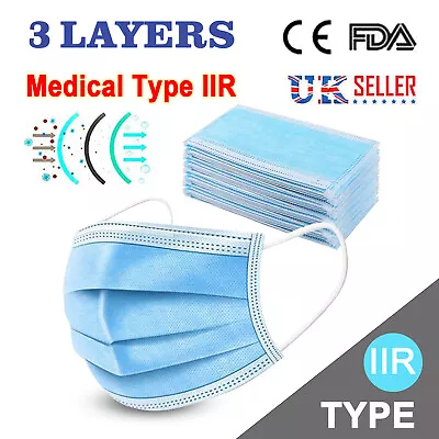 10-100pcs Medical Type 2R IIR Masks Disposable 3 Ply Blue Face Masks Best Prices • £5.99