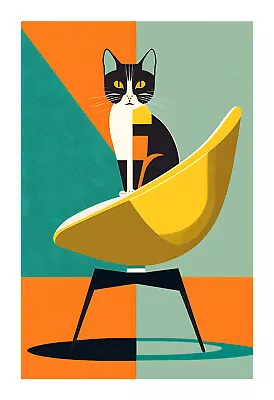 Mid Century Modern Cute Cat Art Print  Mc4 • $19.99