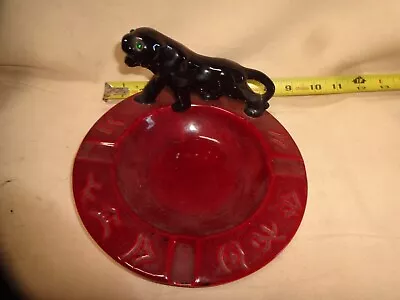 Ceramic Black Panther Leopard Ashtray Mid Century Modern Atomic Starburst 50 60 • $10