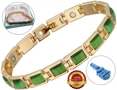 Ladies Magnetic Bracelet Green Faux Gemstones Arthritis Healing Therapy Bangle • £13.49