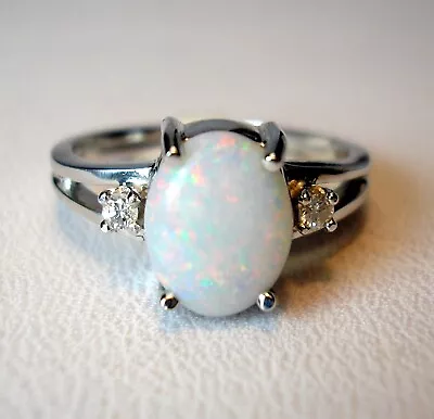 1.00 Ct Natural Opal & 0.05 Cttw Diamonds 10K White Gold Ring Was $750 Video • £256.47