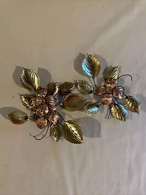 Vintage 2 Wall Hanging Leaves Flowers Dogwood Spray Brass Copper Metal Art • $14.90