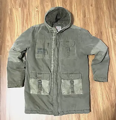 CAMP DAVID Rootsatt Turkey Men Khaki Green M-65 Military Hoodie Field Jacket L • $19.99