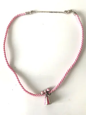 Kit Heath Sterling Silver Bell & Bow Tie  Pink Enamel & Cord And Silver Chain • £10