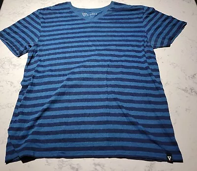 Vurt Mens V Neck T Shirt Laege Striped Blue Cotton Casual Short Sleeve • $18.50