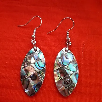 Genuine Abalone Shell Drop Earrings With Silver Hooks • £8.99