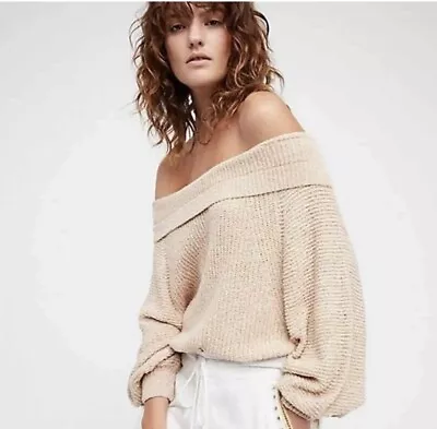 $24.99 • Buy 1504 Free People Edessa Off Shoulder Crop Tan Sweater Size Small