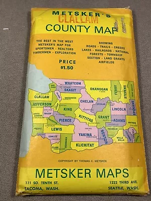 Vintage Metsker Map Clallam County Washington 1950s • $6.99