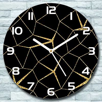 Glass Wall Clock Fi 30 Mosaic Gold Black Quartz Round Deco Kitchen Clock Bedroom • $48.95